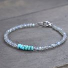 Labradorite & Turquoise Rondelle 3-4mm Faceted beads adjustable stacking bracelet