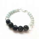 Amazonite & Black Tourmaline Round 6-8mm Smooth beads adjustable stacking bracelet