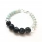 Amazonite & Black Tourmaline Round 6-8mm Smooth beads adjustable stacking bracelet