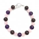 Amethyst, Garnet & Rose Quartz Round 8mm Smooth beads adjustable stacking bracelet