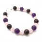 Amethyst, Garnet & Rose Quartz Round 8mm Smooth beads adjustable stacking bracelet