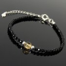 Black Onyx With Golden Rutile Round 4mm Faceted beads adjustable stacking bracelet