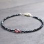Black Spinel With Garnet Round 2-5x10mm Faceted beads adjustable stacking bracelet