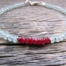 Blue Chalcedony & Ruby Rondelle 3.5-4mm Faceted beads adjustable stacking bracelet