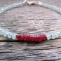 Blue Chalcedony & Ruby Rondelle 3.5-4mm Faceted beads adjustable stacking bracelet