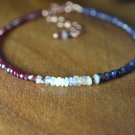 Blue Sapphire, Opal & Ruby Rondelle 3mm Faceted beads adjustable stacking bracelet