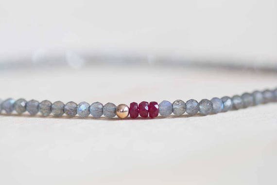 Labradorite & Ruby Round & Rondelle 3mm Faceted beads adjustable stacking bracelet