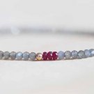 Labradorite & Ruby Round & Rondelle 3mm Faceted beads adjustable stacking bracelet