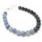 Aquamarine & Snowflake Obsidian Round 8mm Smooth beads adjustable stacking bracelet