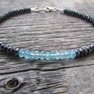 Blue Apatite & Hematite Rondelle 3.5-4mm Faceted beads adjustable stacking bracelet