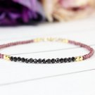 Garnet & Black Spinel Round 3mm Faceted & Smooth beads adjustable stacking bracelet
