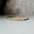 Green Tourmaline & Citrine Round 2-2.5mm Faceted beads adjustable stacking bracelet