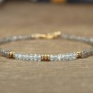 Aquamarine & Labradorite Rondelle 2.5-3mm Faceted beads adjustable stacking bracelet