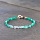 Green Onyx & White Topaz Rondelle 3-3.5mm Faceted beads adjustable stacking bracelet