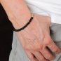 Matte Black Onyx & Opal Round & Tyre 4-6mm Smooth beads adjustable stacking bracelet