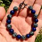 Lapis Lazuli & Snowflake Obsidian Round 8mm Smooth beads adjustable stacking bracelet