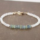 Moss Aquamarine & Moonstone Rondelle 3-4mm Faceted beads adjustable stacking bracelet