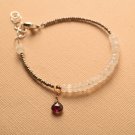 Rainbow Moonstone With Garnet Rondelle 4mm Faceted beads adjustable stacking bracelet