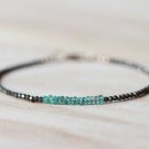 Black Pyrite With Zambian Emerald Mix 2-3mm Faceted beads adjustable stacking bracelet
