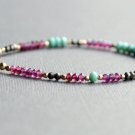 Garnet, Pyrite & Chrysoprase Rondelle 3-4mm Faceted beads adjustable stacking bracelet