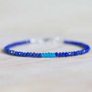 Lapis Lazuli & Blue Tourmaline Rondelle 3mm Faceted beads adjustable stacking bracelet