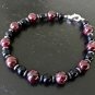 Garnet, Hematite & Black Obsidian Round 6-8mm Smooth beads adjustable stacking bracelet