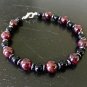 Garnet, Hematite & Black Obsidian Round 6-8mm Smooth beads adjustable stacking bracelet