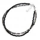 Black Rutile & Black Tourmaline Round 2-2.5mm Faceted beads adjustable stacking bracelet