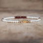 Freshwater Pearl & Garnet Round & Rondelle 3mm Smooth beads adjustable stacking bracelet