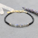 Labradorite & Black Tourmaline Rondelle 3-4mm Faceted beads adjustable stacking bracelet