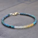 Shaded Citrine & Chrysocolla Rondelle 3-3.5mm Faceted beads adjustable stacking bracelet