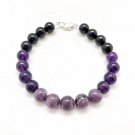Amethyst, Charoite & Black Tourmaline Round 8mm Smooth beads adjustable stacking bracelet