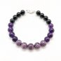Amethyst, Charoite & Black Tourmaline Round 8mm Smooth beads adjustable stacking bracelet