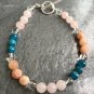 Apatite, Rose Quartz & Crystal Quartz Round 8mm Smooth beads adjustable stacking bracelet