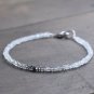 Black Rutilated Quartz & Moonstone Rondelle 3mm Smooth beads adjustable stacking bracelet