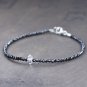Black Spinel With Herkimer Diamond Round 2-5mm Faceted beads adjustable stacking bracelet