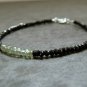 Green Sapphire & Black Spinel Rondelle 3.5-4mm Faceted beads adjustable stacking bracelet