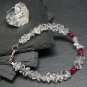 Herkimer Diamond & Ruby Rondelle & Fancy 3-6mm Faceted beads adjustable stacking bracelet