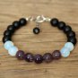 Purple Amethyst, Shungite & Moonstone Round 8mm Smooth beads adjustable stacking bracelet