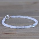 Rainbow Moonstone With Aquamarine Rondelle 3mm Faceted beads adjustable stacking bracelet