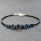 Black Ethiopian Opal & Spinel Nugget Chips 2-5mm Smooth beads adjustable stacking bracelet
