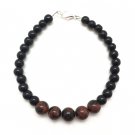 Mahogany Obsidian & Black Tourmaline Round 6-8mm Smooth beads adjustable stacking bracelet