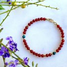 Red Carnelian With African Turquoise Round 3.5mm Smooth beads adjustable stacking bracelet