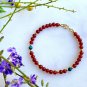 Red Carnelian With African Turquoise Round 3.5mm Smooth beads adjustable stacking bracelet