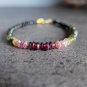 Black Spinel & Watermelon Tourmaline Button 3-4mm Smooth beads adjustable stacking bracelet