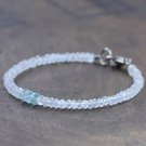 Rainbow Moonstone With Aquamarine Rondelle 3-4mm Faceted beads adjustable stacking bracelet