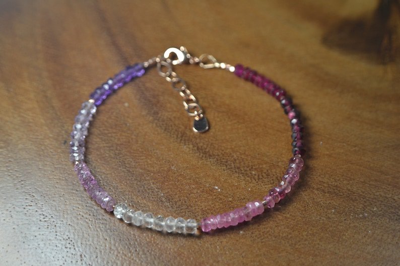 Sapphire, Amethyst, Garnet & Ruby Rondelle 3.5mm Faceted beads adjustable stacking bracelet