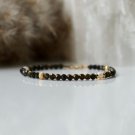 Gold Sheen Obsidian & Fresh Water Pearl Round 3mm Faceted beads adjustable stacking bracelet