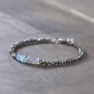Labradorite, Aquamarine & Pyrite Rondelle 3-4.5mm Faceted beads adjustable stacking bracelet