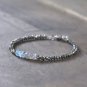 Labradorite, Aquamarine & Pyrite Rondelle 3-4.5mm Faceted beads adjustable stacking bracelet